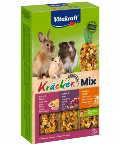 Vitakraft Kracker Dla Gryzoni Trio 3szt Miód Z Orkiszem Winogronem Owocami I Płatkami