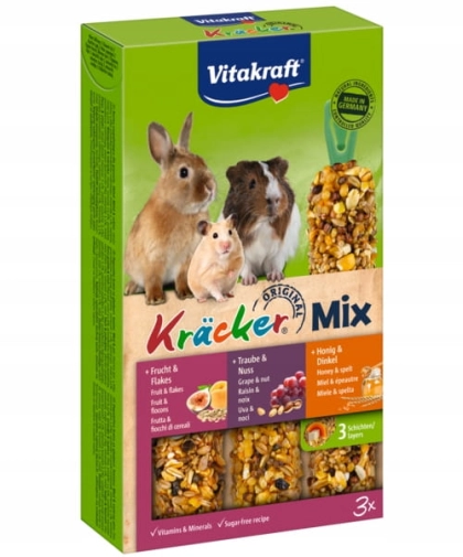 Vitakraft Kracker Dla Gryzoni Trio 3szt Miód Z Orkiszem Winogronem Owocami I Płatkami