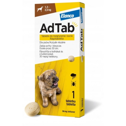 Adtab 56mg Tabletka Przeciw Kleszczom I Pchłom Dla Psa 1,3 - 2,5 Kg
