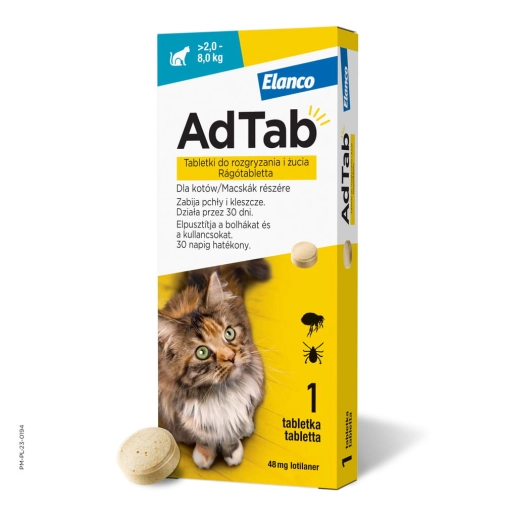 Adtab 48mg Tabletka Przeciw Kleszczom I Pchłom Dla Kota 2 - 8kg