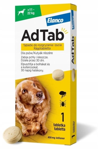 Adtab 450mg Tabletka Przeciw Kleszczom I Pchłom Dla Psa 11 - 22kg