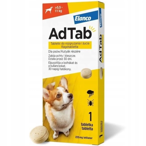 Adtab 225mg Tabletka Przeciw Kleszczom I Pchłom Dla Psa 5,5 - 11kg