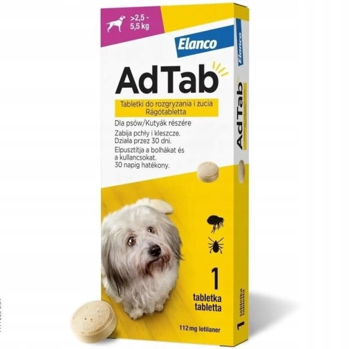 Adtab 112mg Tabletka Przeciw Kleszczom I Pchłom Dla Psa 2,5 - 5,5kg