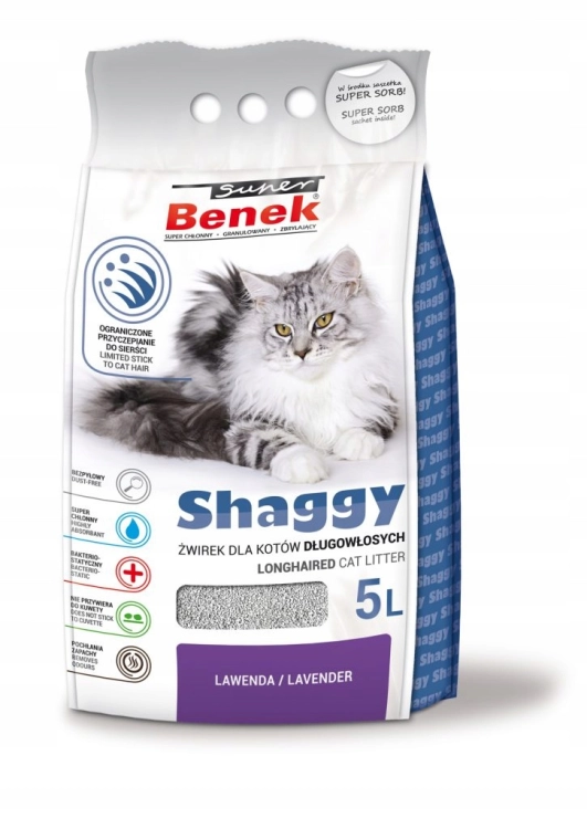 Benek Shaggy Lawenda Dla Kotów Długowłosych 5l