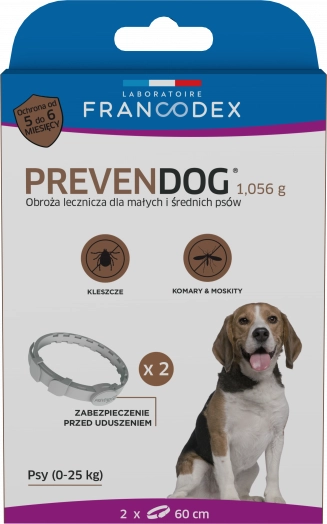 Obroża Dla Psa Przeciw Kleszczom Francodex Prevendog O Wadze Do 25kg 60cm Op. 2szt