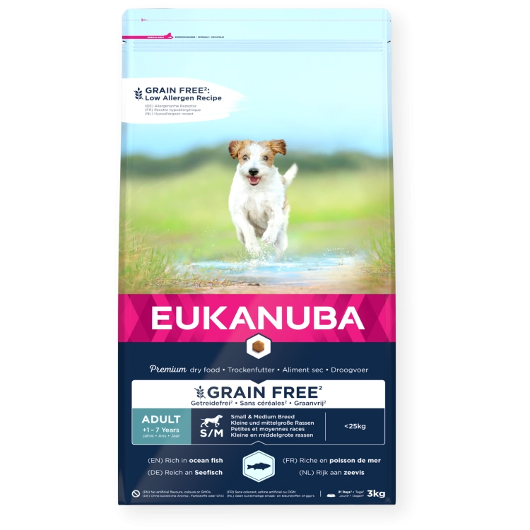 Eukanuba Grain Free Small And Medium Adult Ryby Ocean 3kg