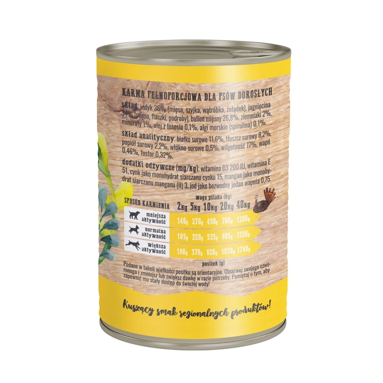 Wiejska Zagroda Indyk Z Jagnięciną 400g Dla Psa