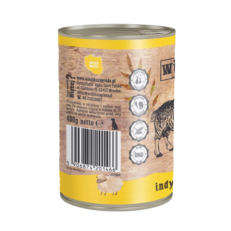Wiejska Zagroda Indyk Z Jagnięciną 400g Dla Psa