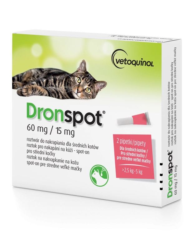Vetoquinol Dronspot 2x0,70ml Dla Średnich Kotów 2,5-5kg