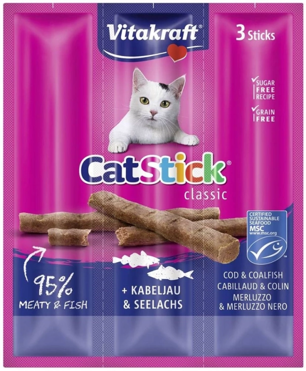 Vitakraft Cat Stick Mini 3szt Dorsz/Czarniak  18g