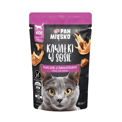 Pan Mięsko Saszetka 85g Dla Kota Kawałki Kurczaka z Krewetkami w Sosie