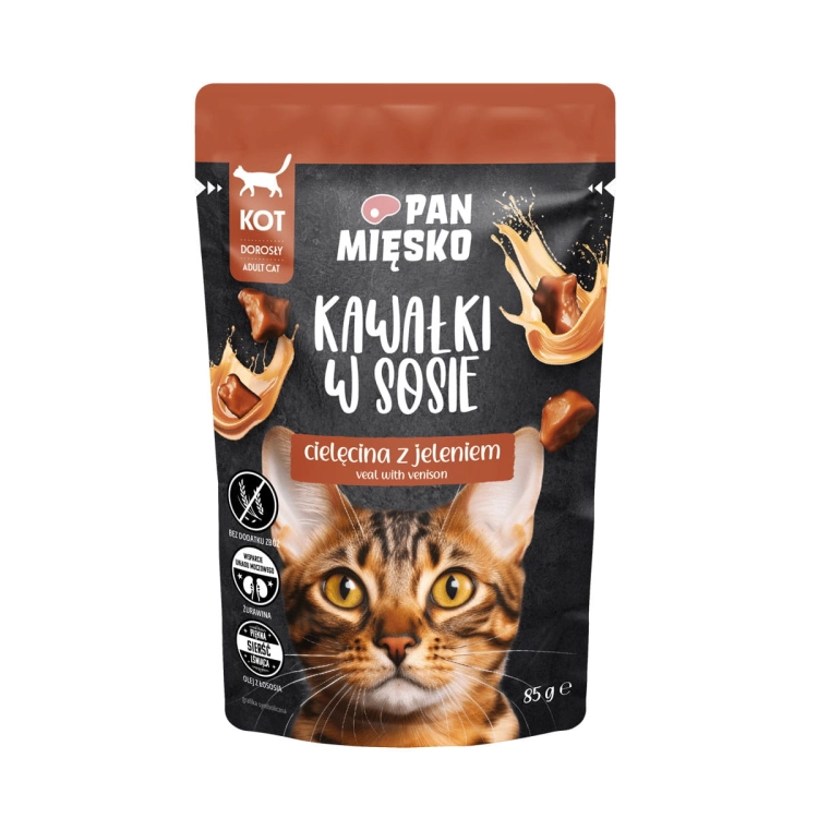 Pan Mięsko Saszetka 85g Dla Kota Kawałki Cielęciny z Jeleniem w Sosie