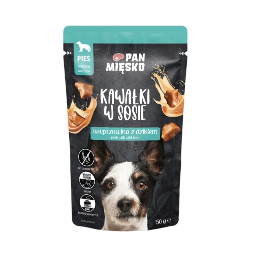 Pan Mięsko Saszetka 150g Dla PSa Kawałki Wieprzowiny z Dzikiem w Sosie