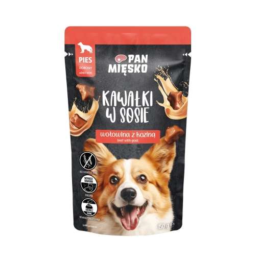 Pan Mięsko Saszetka 150g Dla PSa Kawałki Wołowiny z Koziną w Sosie