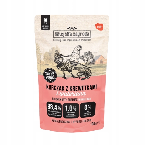 Wiejska Zagroda Dla Kota saszetka Kurczak z Krewetkami i Walerianą 100g