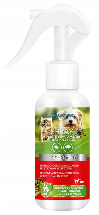 Eurowet KP Spray Ochronny z Olejkiem Neem Przeciwko Kleszczom i Pchłom pies/kot 100ml