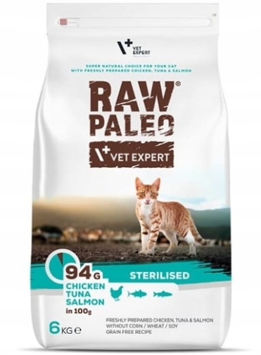 Raw Paleo Dla Kota Sucha Sterilised  Kura/Tuńczyk/Łosoś 6kg