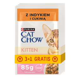 Cat Chow saszetka 85g Kitten Indyk z Cukinią PROMO 3+1 Gratis