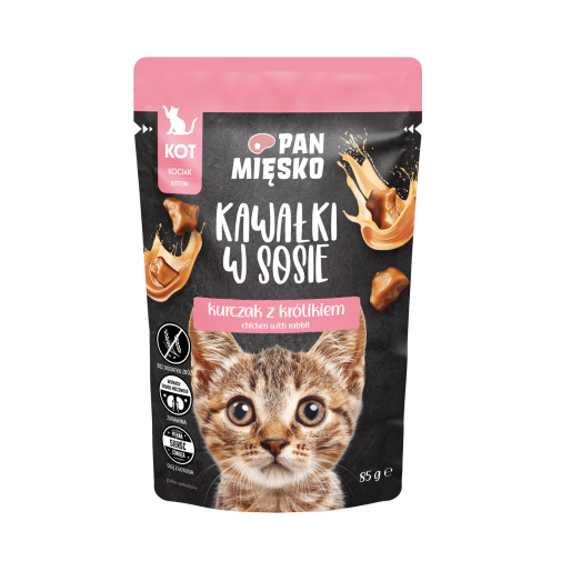 Pan Mięsko Saszetka 85g Dla Kociąt Kawałki Kurczaka z Królikiem w sosie