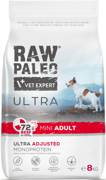 Raw Paleo Ultra Dla Psa Sucha Mini Adult Wołowina 8kg