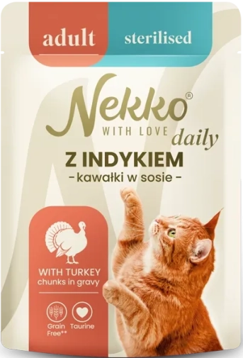 Nekko Daily saszetka Dla Kota Adult Sterilised Kawałki Indyka w sosie 85g