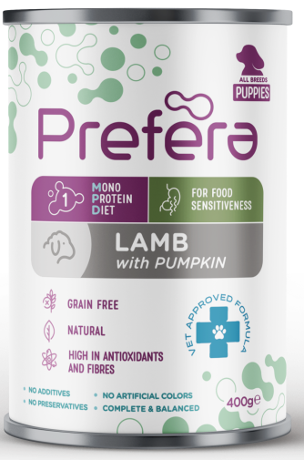 Prefera Monoprotein Puppy Jagnięcina z Dynią 400g