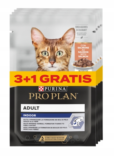 Pro Plan Cat Saszetka 85g Indoor Z Łososiem Promo 3+1 Gratis