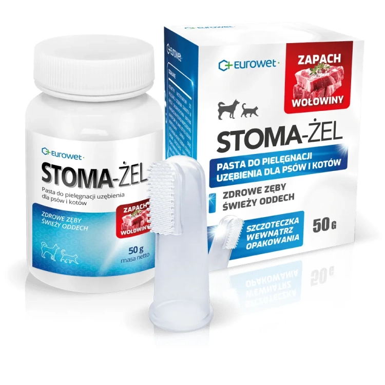Eurowet Stomażel 50g Pasta do Zębów o Zapachu Wołowiny dla Psa/Kota + Szczoteczka