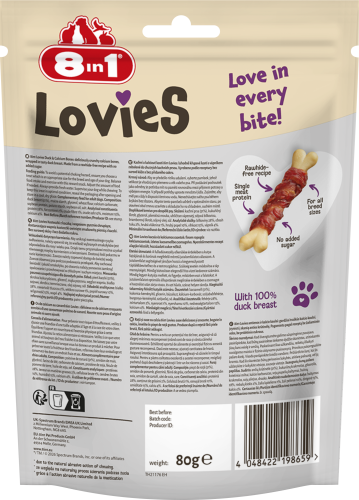 8in1 Lovies Przysmak Dla Psa Kostki Z Wapnem I Kaczką 80g