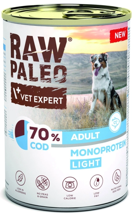 Raw Paleo Dla Psa Adult Monoprotein Light z Dorszem Puszka 400g