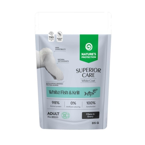 Nature's Protection Pies saszetka 85g Adult White Dogs Biała Ryba & Kryll