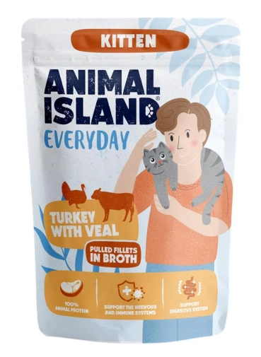 Animal Island Everyday Kitten Indyk z Cielęciną w Rosole saszetka 85g