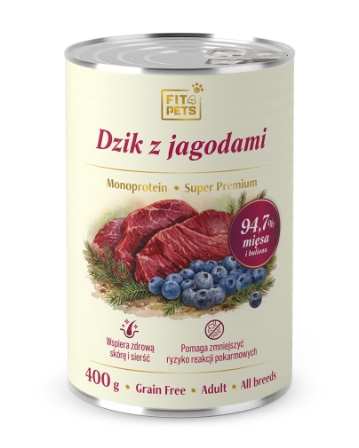 Fit4Pets koserwa 400g Dzik z Jagodami