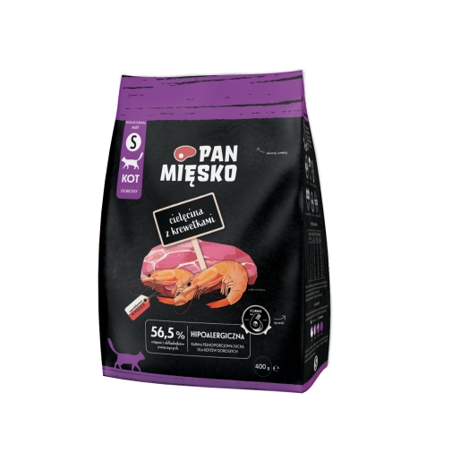 Pan Mięsko Karma Sucha Dla Kota Cielęcina i Krewetki 400g