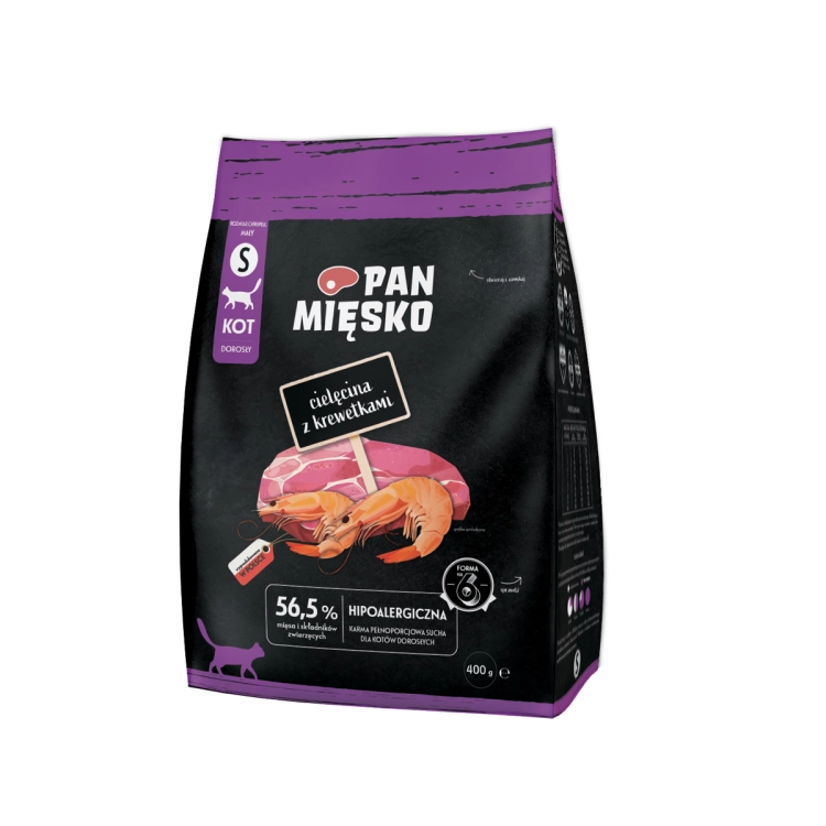 Pan Mięsko Karma Sucha Dla Kota Cielęcina i Krewetki 400g