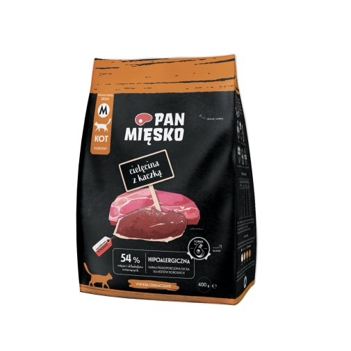 Pan Mięsko Karma Sucha Dla Kota Cielęcina z Kaczką "M" 400g