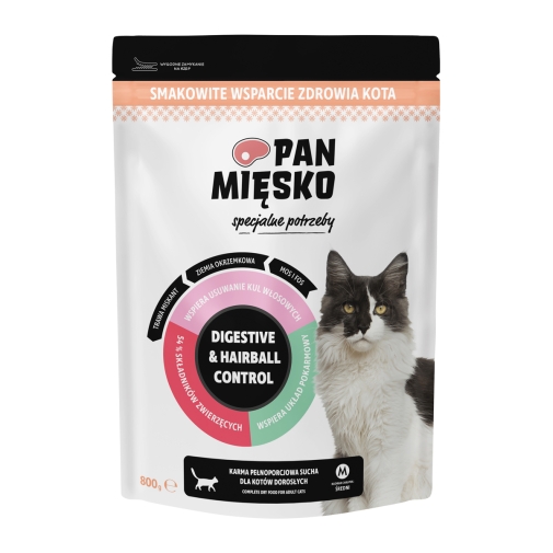 Pan Mięsko Karma Sucha Dla Kota Specjalne Potrzeby Digestive&Hairball 800g