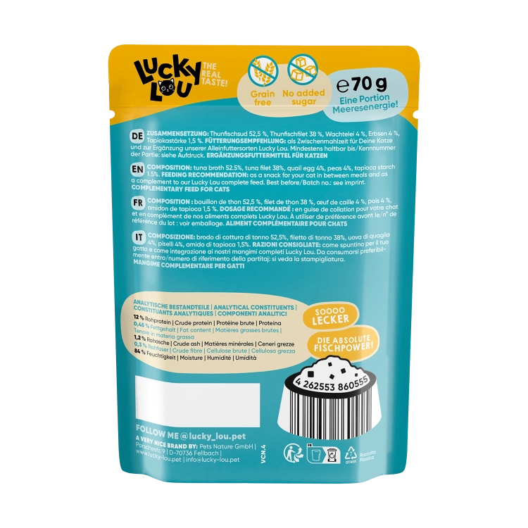 Lucky Lou Extrafood Tuńczyk i Jajko Przepiórcze w Bulionie saszetka 70g